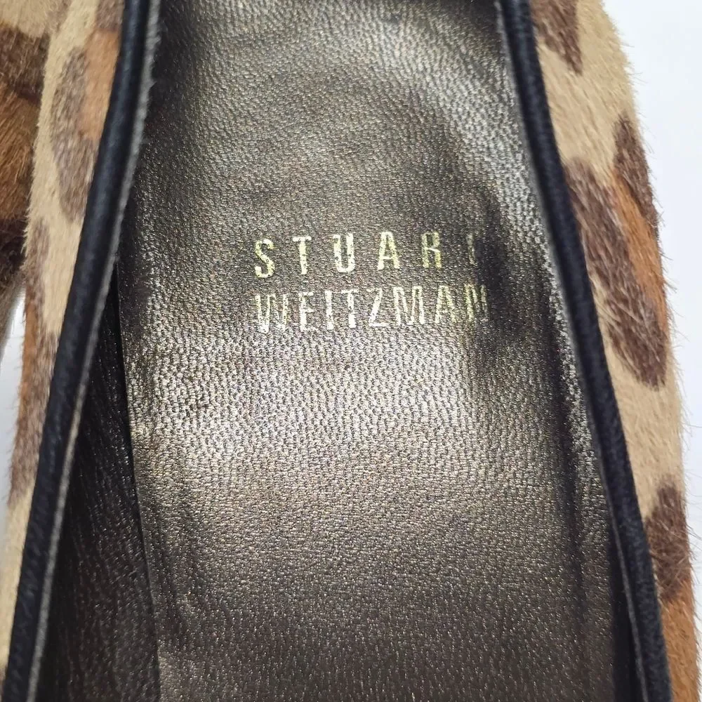 Stuart Weitzman Leopard Peep Toe Pumps Heels Cal Hair Leather 7.5